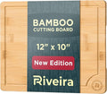 Riveira Cutting Boards For Kitchen – Gourmet Bamboo Grandeur: 12 x 10 Wood Cutting Board – Natural Bamboo Cutting Board – Innovative Juice Grooves Wooden Cutting Boards For Kitchen