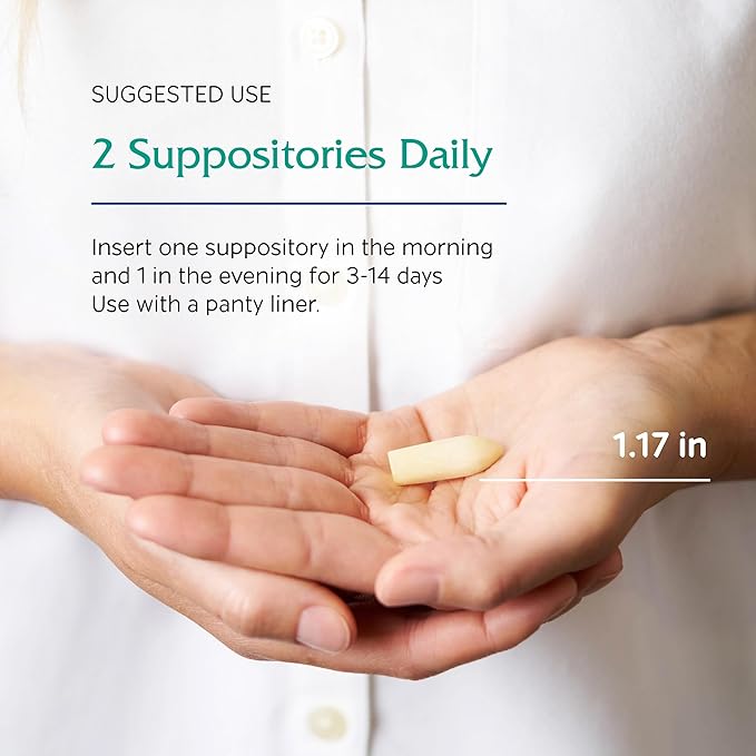 Vitanica Yeast Arrest, Homeopathic Vaginal Suppositories, for Yeast Infection Symptoms, Relieves Burning, Itching & Discharge, with Boric Acid, Tea Tree Oil & Probiotics, Vegan (Pro Logo, 14ct)