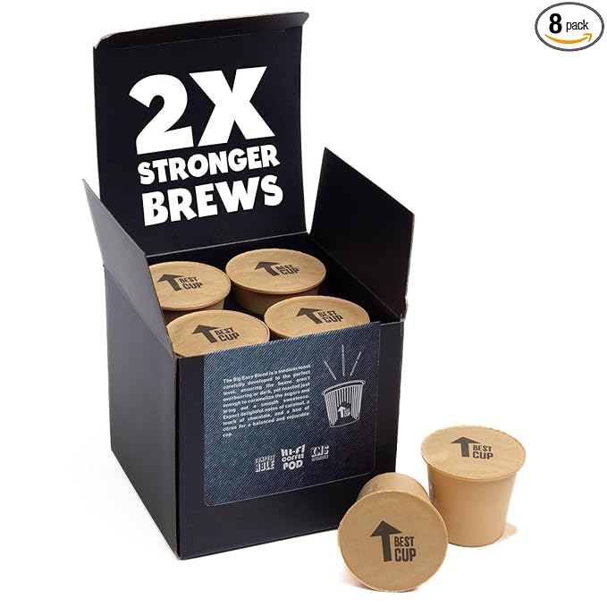 BestCUP Compostable Coffee Pods for Keurig: 8CT Extra Strong Medium Roast Coffee K Cups - Bold Rich With Notes of Chocolate | Compatible With 1.0 Brewers | Plastic-Free | Single-Serve | 16g Arabica