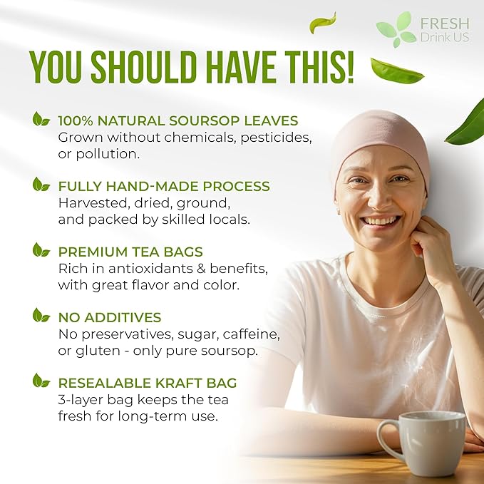 FreshDrinkUS, Premium Soursop Graviola Leaf Tea | 45 Tea Bags form Powder, 100% Natural and Pure, Handmade, Made With Natural Materials-Corn Fiber Tea Bag, Sugar/Caffeine Free, Hoja Guanabana Tea