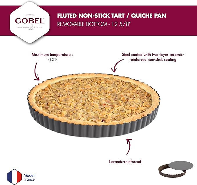 GOBEL - Non-Stick Round Fluted Tart Mold / Quiche Pan with Removable Bottom - 12 5/8"