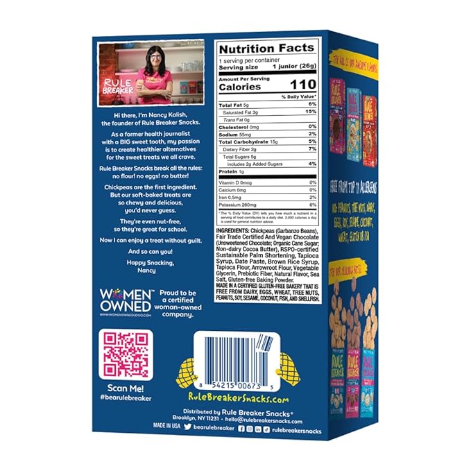 Rule Breaker Vegan & Gluten Free Cookies | Chocolate Chip Junior | Gluten-Free, Nut-Free, Top 11 Allergen-Free, Plant-Based | 6 5-count Boxes of Individually Wrapped (Pack of 6)