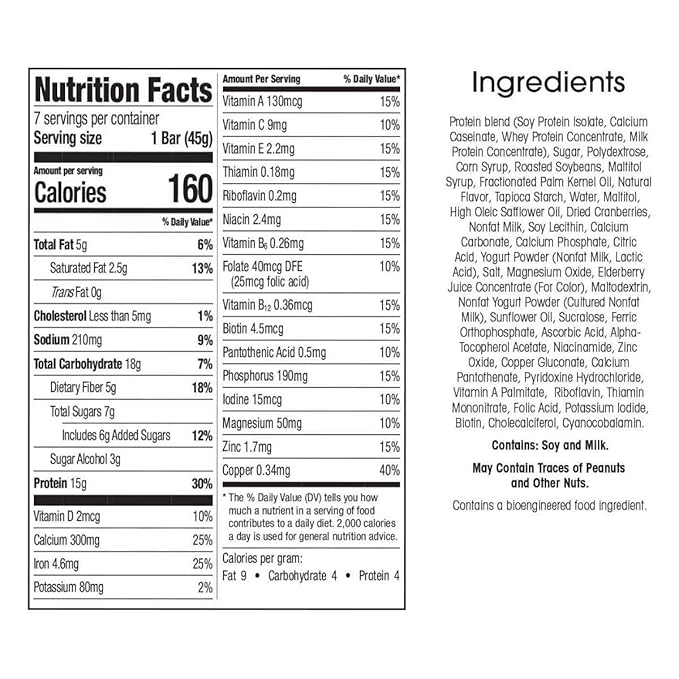 WonderSlim Meal Replacement Bar, Double Berry, 15g Protein, 20 Vitamins & Minerals, Gluten Free (7ct)