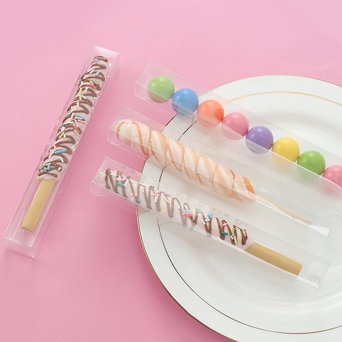 COTOPHER 60 Pcs Pretzel Rod Boxes 1x1x8 Inches Chocolate Covered Pretzels Rod Box Transparent PET Plastic Gumball Tube Clear Favor Boxes