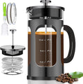 French Press Coffee Maker (21oz 600ML 3-4Cup) Coffee Press, with 4 Filters System, Heat Resistant Thickness Borosilicate Glass, Cold Brew Coffee Tea Pot Gifts (Bright Black)