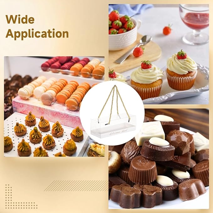 24PCS Macaron boxes, Take Out Clear Chocolate Covered Strawberries Boxes with Handles, Portable Transparent Macaron Cupcake Boxes, Bakery Cookie Present Containers for Party, Wedding, Display, Pastry Packaging, 7.3 x 2.6 x 2.6 in