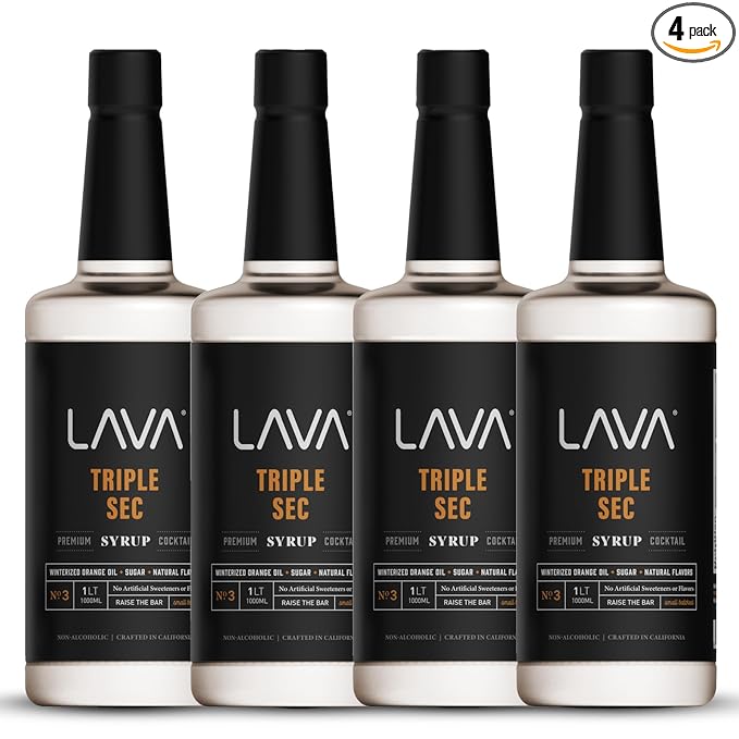 (4-Pack) LAVA Premium Triple Sec Cocktail Syrup, 33.8oz (1-Liter), Made with 100% Sugar, Orange Extract, No Artificial Sweeteners, Flavors, or Colors.