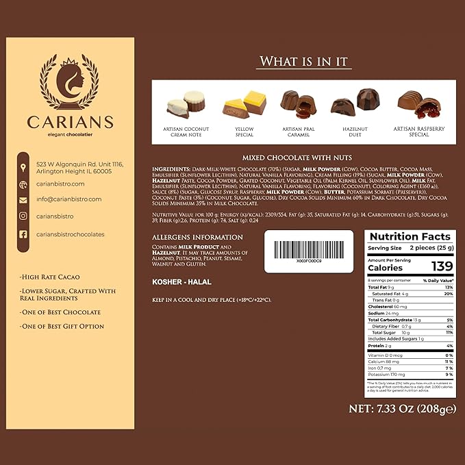 CARIANS Chocolate Gift Box, Assorted Luxury Premium Pralines Gourmet Chocolate Basket, Dark, Milk & Truffles, Box of Candy, Great for Gift Giving, Anniversary, Thanksgiving, Christmas