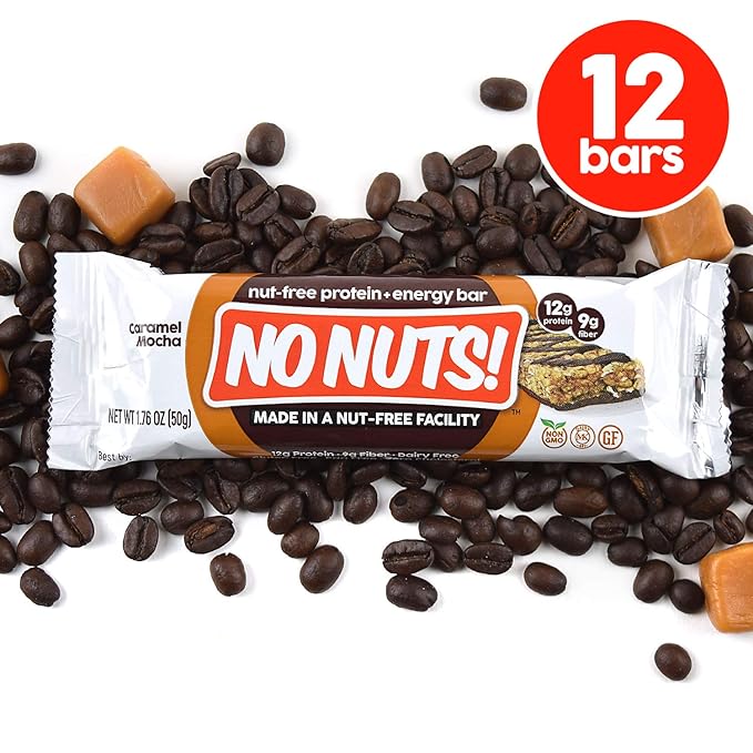 No Nuts! 100% Nut Free Dairy Free Vegan Protein Bars, Chocolate Caramel Mocha 12-Pack, Organic, Kosher, Egg-Free, Non-Gmo & Dairy-Free Protein Bars