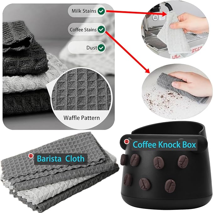 Coffee Knock Box, Espresso Knock Box with Barista Towels, Coffee Grounds Container Disposal,Removable Knock Bar and Non-Slip Base, Espresso Machine Accessories,Black, JDHAVMOS