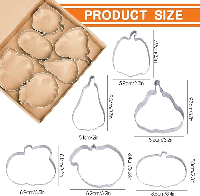 6Pcs Pumpkin Cookie Cutters Fall Pumpkin Shape Cookie Cutting Molds Cute Biscuit Cutters for Autumn Harvest Thanksgiving Halloween DIY Craft Baking Supplies