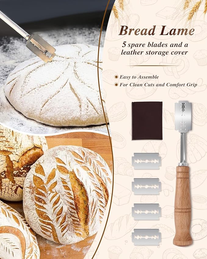 Banneton Basket Set of 2, 10" Oval & 9.7" Round Banneton Bread Proofing Basket with Liners, Bread Lame, Silicone Baking Mat, Danish Whisk, Brush, Proofing Bowls Sourdough Starter Kit Tools