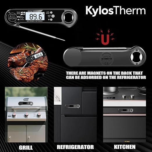 Digital Meat Thermometer, Instant Read Food Thermometer with Backlight & Hold Function，Magnetic, LCD Display, 180° Foldable, Kitchen Appliances Essentials for BBQ，Gifts for Men Him Dad Birthday