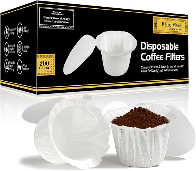 Pro Mael Disposable K Cup Coffee Filters with Lid, Coffee Filter Paper for Keurig Brewers Single Serve 1.0 and 2.0, Use with Resusable K Cup Pods, White (200 Count)