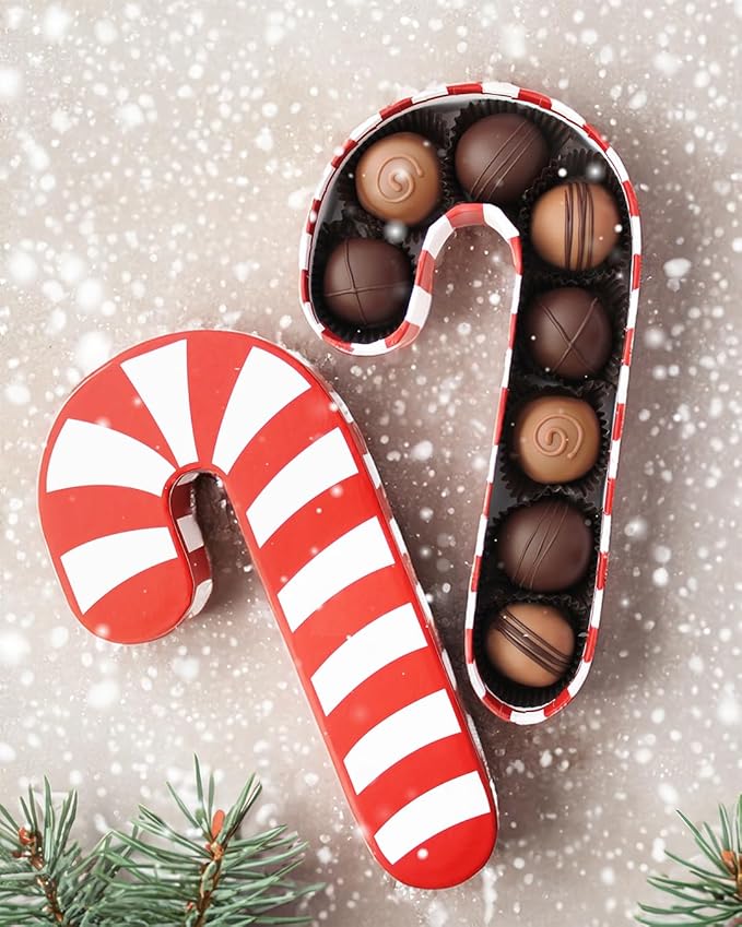 Vermont Nut Free Chocolates Candy Cane Box of Truffles – Nut Free & Kosher Gourmet Chocolate Holiday Gift Box (8 Pieces, 5.25 oz)