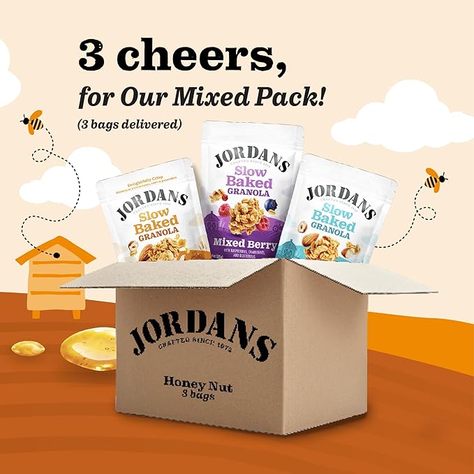 Jordans Slow Baked Granola | Variety Pack | Mixed Berry, Honey Nut, Four Nut | No Artificial Flavors, Colors, or Preservatives | Better for You Snacks for Adults & Kids | 11.4 oz (3 Pack)