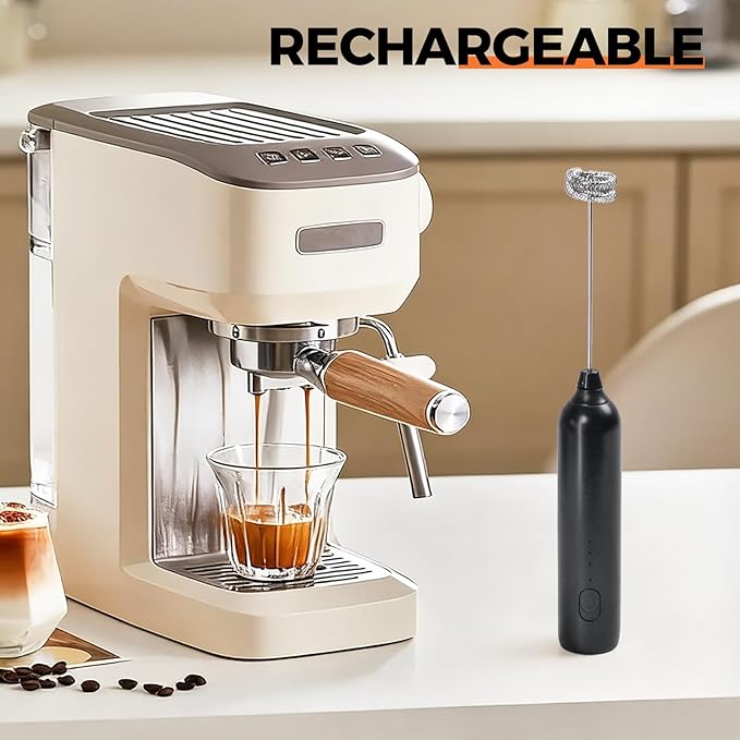 Milk Frother Type-C Rechargeable Handheld Electric Whisk Coffee Frother 3 Speed Adjustable Foam Maker Blender for Coffee Matcha Latte Cappuccino Hot Chocolate Kitchen Gifts(Black)