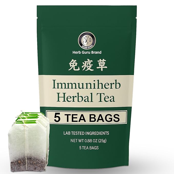 Herb Guru Immuniherb Herbal Tea Bags – Healthy Immune Function & Respiratory Comfort with Ginger, Balloon Flower, Mint & Licorice Root – Caffeine Free Tea, 0.88 Ounces