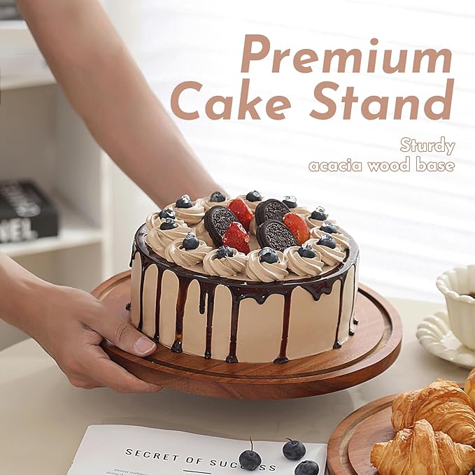 Acacia Wood Cake Stand with Acrylic Dome Lid, Cake Holder with Lid, Dessert Display Stand with Dome Cover, Charcuterie Boards for Cheese, Chips, Fruit, Cake Board, Cake Plate for Party, Wedding