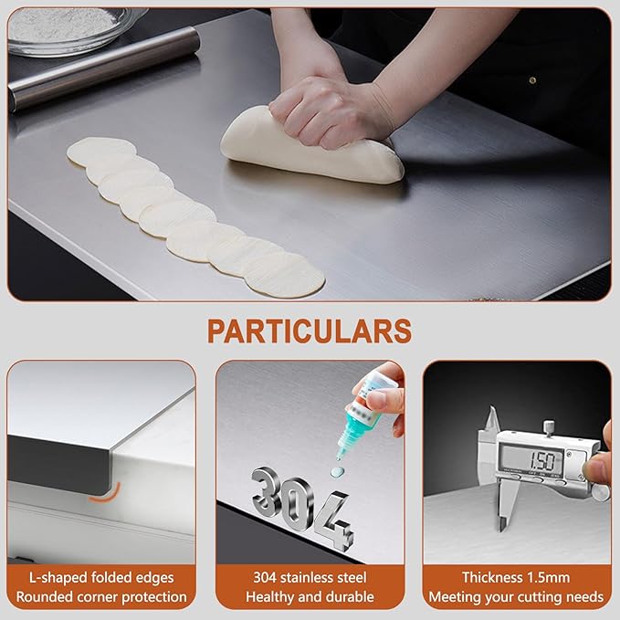 Stainless Steel Cutting Boards for Kitchen,304 Stainless Steel Chopping Boards with Lip and Non-slip silicone pad for Countertop Cutting Meats Fruits,Easy To Clean (19.6 * 19.6 * 0.06inch)