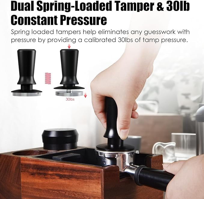 53.3mm Espresso Hand Tamper, MATOW Calibrated Spring Loaded Coffee Tamper with Stainless Steel Flat Base, 30lbs Espresso Tamper with Anodized Aluminum Handle Compatible with Breville 54mm Portafilter