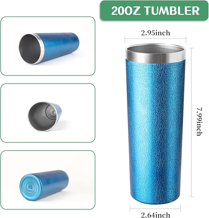 20 oz Skinny Tumbler with Lid and Straw,Stainless Steel Vacuum Insulated Tumbler Double Wall Travel Coffee Mug,Insulated Cup for Coffee, Tea, Beverages,Office (Texture Blue,1)