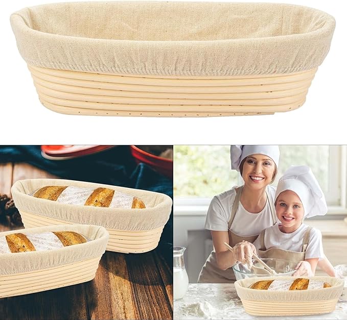2PACK 12 inch Oval Bread Proofing Basket Banneton Bread Dough Proofing Rising Rattan Basket & Liner for Baking Bread Making
