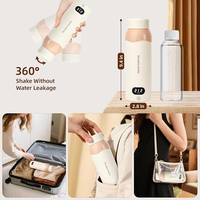 Portable Travel Electric Kettle,Food-Grade 316 Stainless Steel Small Mini Kettle,500ML Hot Water Boiler with 4 Temperature Settings,Fast Boiling water with Auto Shut-Off and Boil Dry Protection