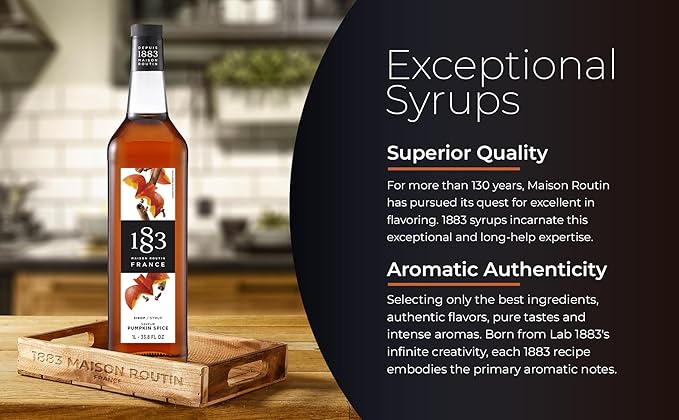 1883 Pumpkin Spice Syrup for Coffee and Drinks – Made in France – 1 Liter Plastic Bottle