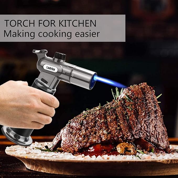 Cadrim Butane Torch, Refillable Pro Culinary Blow Torch Double Fire Cooking Torch and Small Adjustable Flame Kitchen Torch for Creme Brulee, Baking BBQ (Black)