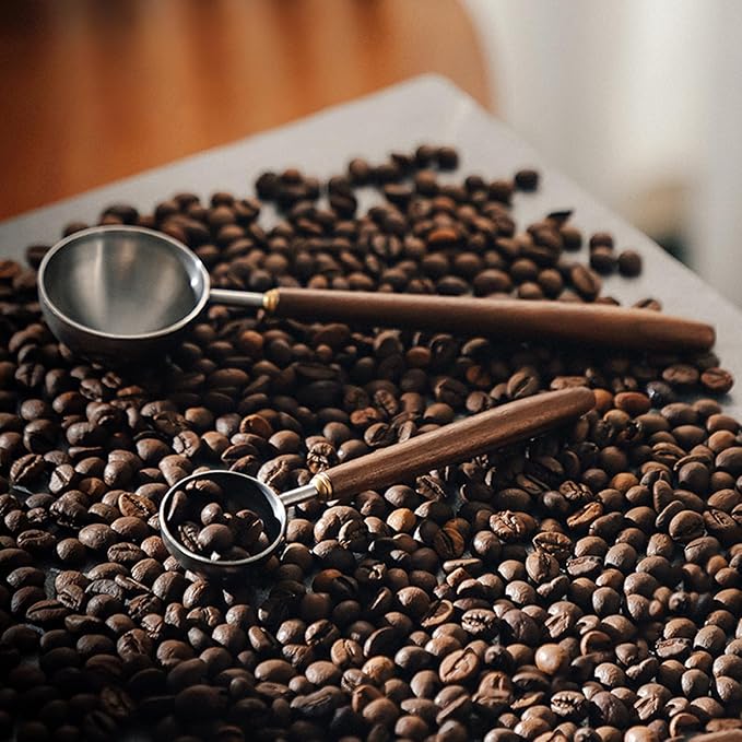 Coffee Spoon - Vintage Walnut Wood Handle, Stainless Steel Coffee Scoop ，Stainless Steel Tea Scoopand Seasoning Spoons (1, Rose Gold, 10g Capacity)