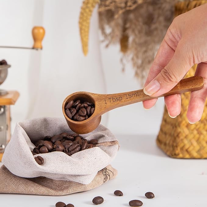 Wooden Coffee Scoop Wooden Measuring Spoons, 5.5 Inch Measuring Scoop Wooden Scoops forJars Containers, Sugar, Pantry Canisters, Laundry Detergent(1 Tbsp+2 Tbsp)