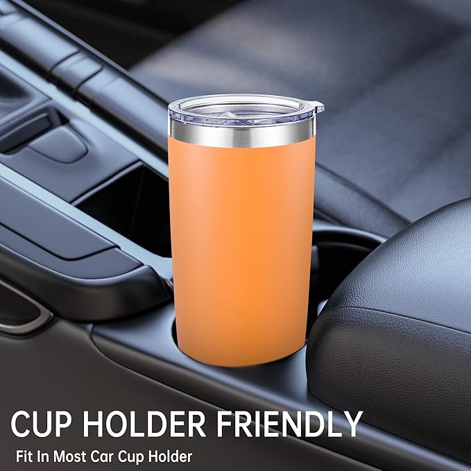 20 oz Tumblers Bulk Stainless Steel Tumbler with Lid Double Wall Vacuum Insulated Coffee Mug 20oz Powder Coated Cup for Hot and Cold Drinks, Orange, 12 pack