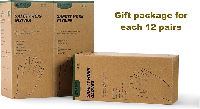 DULFINE Work Gloves for Men PU Coated 12 Pairs Bulk Pack,Pink Seamless Knit Glove with thin Polyurethane,Two Finger Touchscreen, for Men and Women, Ideal for Light Duty Work. (Extra Large)