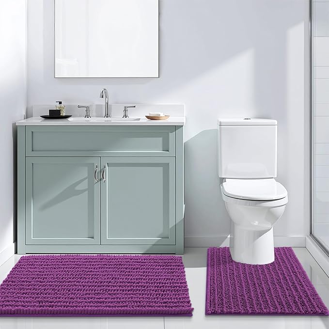 Arotive Luxury Chenille Bathroom Rug Mat, Extra Soft Thick Absorbent Shaggy Bath Rugs, Non-Slip Machine Wash Dry, Plush Bath Mats for Bathroom, Shower and Tub, 30x17, Purple