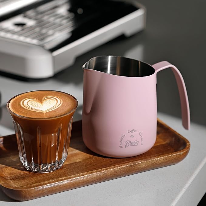Pink Milk Pitcher 750ML - Espresso Steaming Pitcher with Large Handle and Scale,Stainless Steel Milk Frothing Cup for Cappuccino, Latte Art,Coffee Machine Accessories