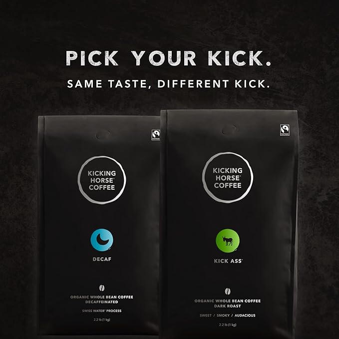 Kicking Horse Coffee Decaf, Swiss Water Process, Dark Roast, Whole Bean, Certified Organic, Fairtrade, Kosher, Black, 35.274 Oz, Pack of 6