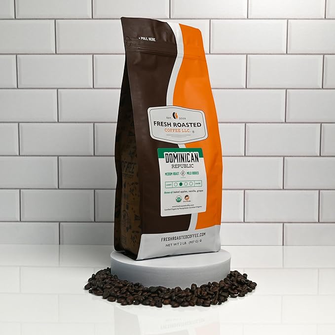 Fresh Roasted Coffee, Organic Dominican Republic | USDA Organic, Direct Trade, Kosher | Medium Roast 2 lb (32 oz) Ground