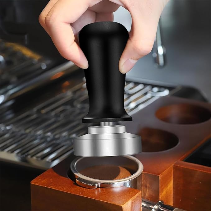 Espresso Tamper,Stainless Steel Ripple Base Coffee Tamper,Espresso Accessories,Calibrated Loaded Espresso Tamper,Ergonomic Handle Espresso Tamper,Fits Most Portafilters,Espresso Tamper (Black, 53mm)
