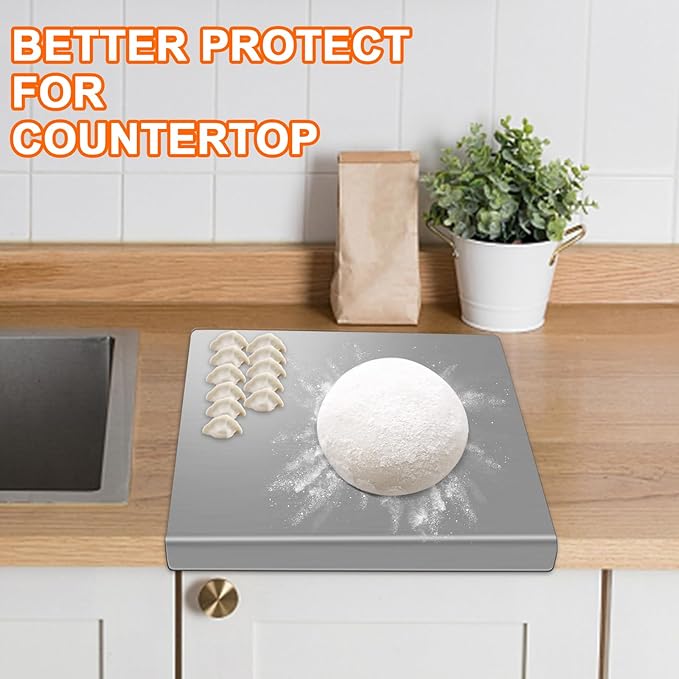 304 Stainless Steel Cutting Board with 2 Pack Non-Slip Mats, Yoposeo Heavy Duty Baking Cutting Chopping Boards for Kitchen, Meat, Fruits, Vegetables, Bread and Baking (11.8" X 11.8"/ 30 X 30cm)