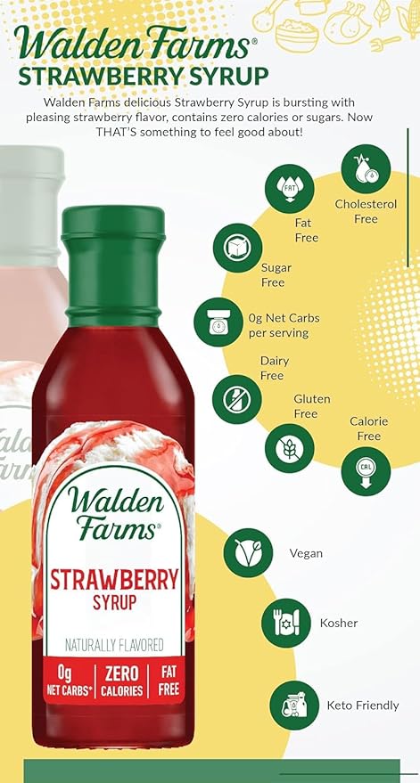 Walden Farms Strawberry Syrup – Perfect for Desserts, Smoothies, Breakfast – Zero Calorie, Sugar-Free, Low Carb, Keto-Friendly, Gluten-Free, Vegan – 2-Pack, 12 oz Bottles