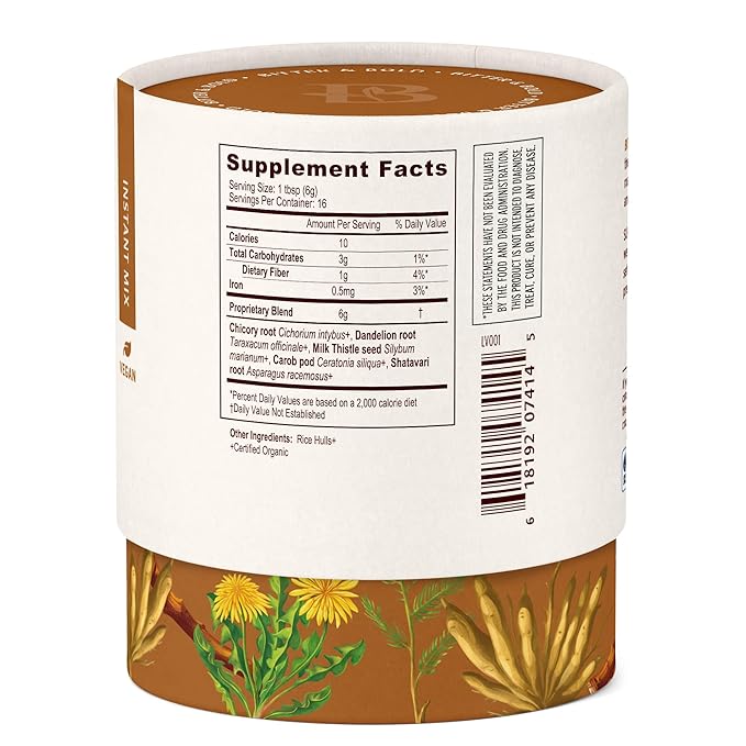 Banyan Botanicals Bitter & Bold – Organic Caffeine-Free Herbal Coffee Alternative – Milk Thistle, Chicory, and Dandelion Coffee Alternative – 3.5 oz, 16 servings – Fair for Life, Non-GMO, Vegan