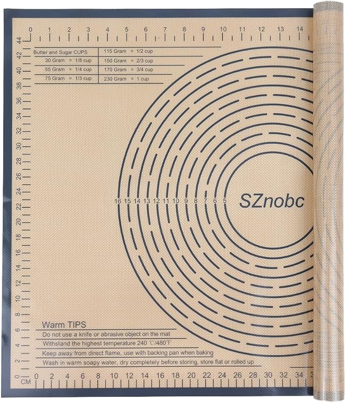 Silicone Pastry Mat 28X20 Inches Baking Mat with Measurement, Perfect for Dough, Pastry, Cookies, Pie Crust, Fondant, Bread, Sourdough, Pasta, Pizza, Kitchen Counter Mat