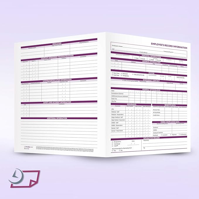 NextDayLabels Employee Personnel File Folders - 25-Pack Preprinted HR Folders with Secure Internal Pockets - Heavyweight White Cardstock for Discreet Employee Records - Made in USA
