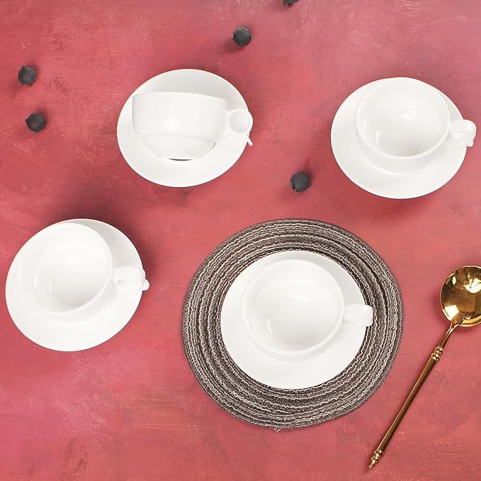 Italian Style Porcelain Espresso Cup Set - 4 Demi Tasse Cups, 4 oz Each