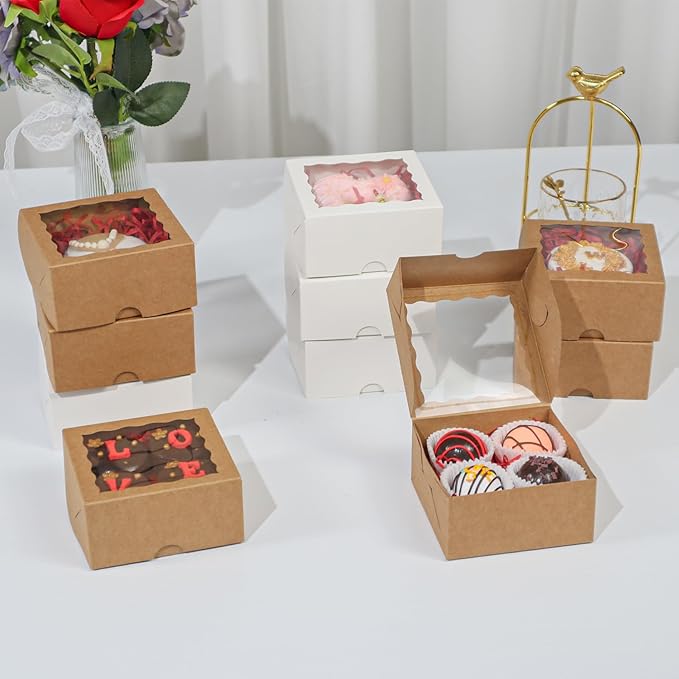 90 Pack Bakery Boxes 4x4x2 Inches Cookies Boxes Mini Bundt Cake Boxes Pie Boxes Cinnamon Roll Treat Boxes Chocolate Truffle Boxes Party Wedding Favor