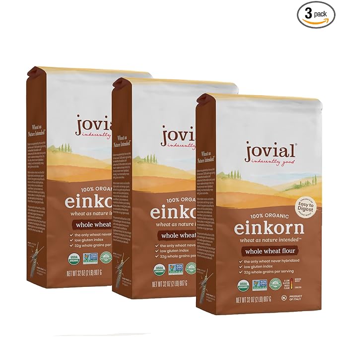 Jovial Organic Einkorn Whole Wheat Flour - Bread Baking Flour for Sourdough, High Protein, Non-GMO, Organic Pizza & Pasta Flour, European Italian Flour, Glyphosate Free - 2 Lb, 3 Pack