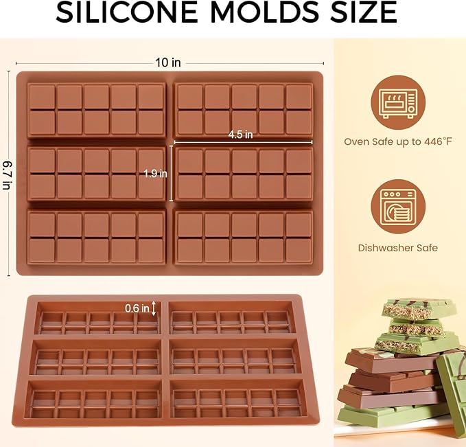 Chocolate Molds - Non-Stick Chocolate Mold, Food Grade Silicone Chocolate Bar Mold for Baking, Candy, Chocolate Snacks,DIY Homemade - Set of 4