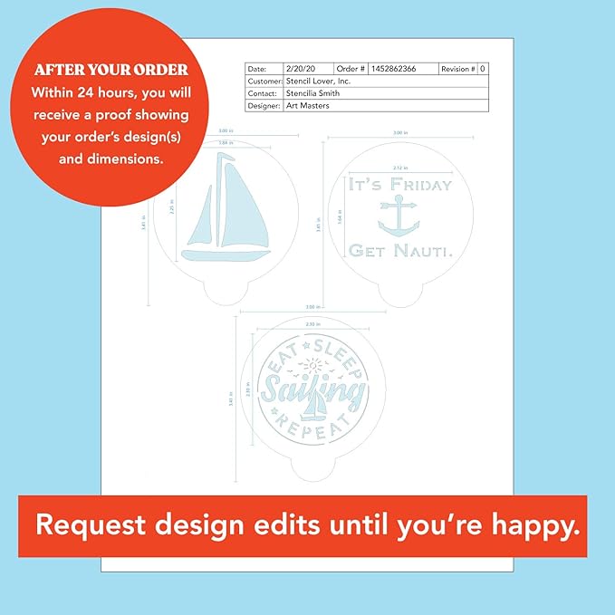 Stencil Stop Custom Coffee Stencil - Customizable for Business Logos, Faces, Images - 14 Mil Mylar Plastic (2.5 x 2.5 inches - 25 Pack)