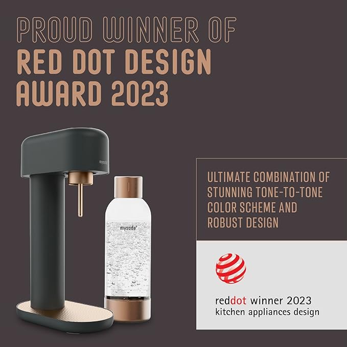 Mysoda Ruby 2 Sparkling Water Maker - Soda Streaming Machine Silent Carbonated Water Machine Robust Long-Lasting Aluminium Soda Maker 1L Water Bottle Without CO2 Cylinder - Black Copper Soda Machine